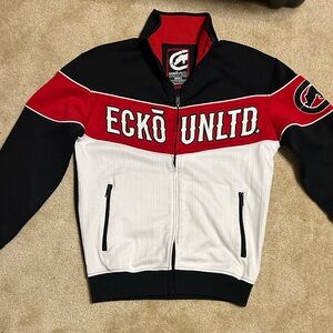 Ecko Unlimited Men’s Red Black and White Colorblock Bomber Jacket